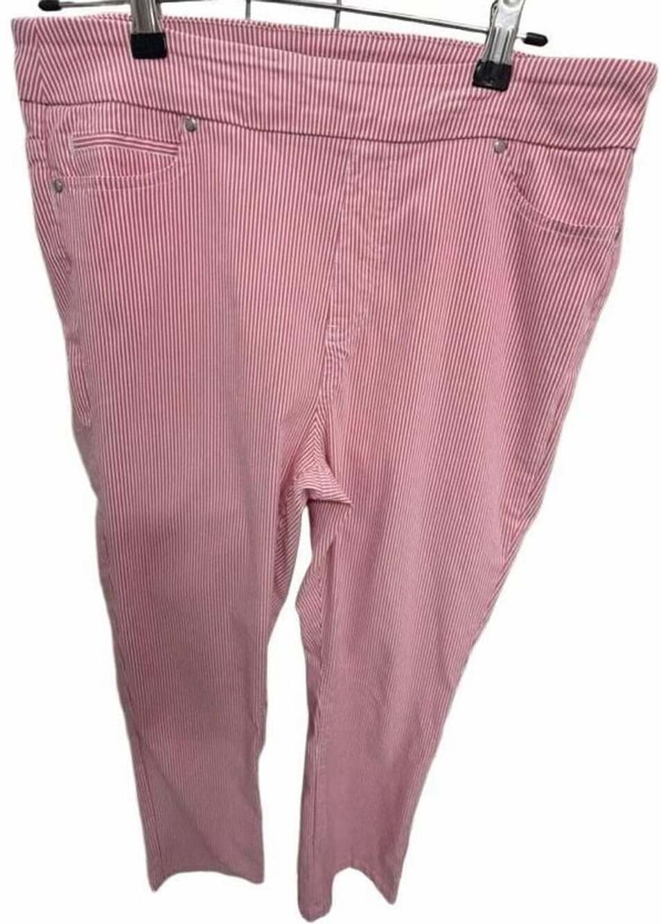 Mario Serrani Womens L Pink White Seersucker Stripe Stretch Capri Pants